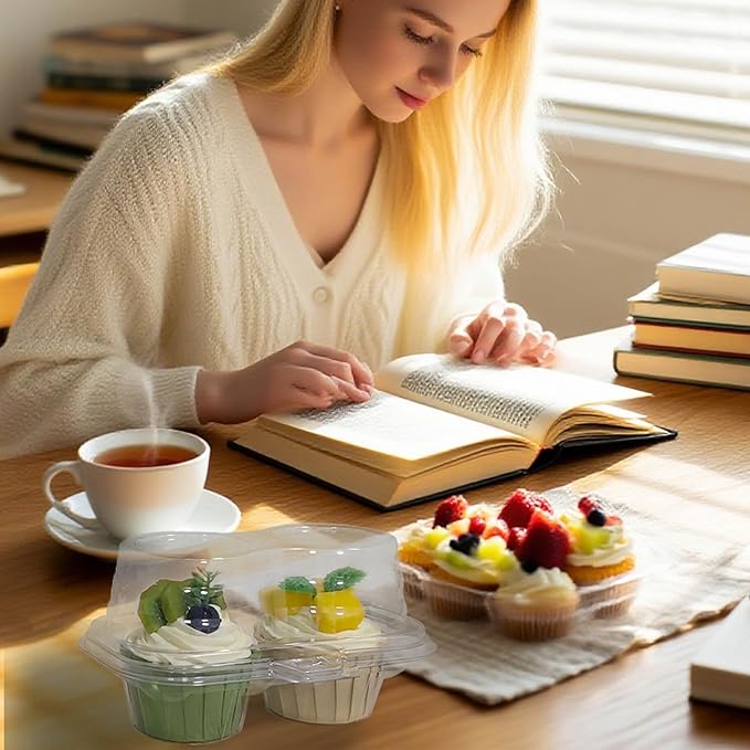 60 Pack of 2-Chamber Plastic Muffin Containers, Disposable Transparent Cupcake Container, Stackable Cake Stand, High Top Cupcake Stand For Cupcakes And Pancakes, BPA Free