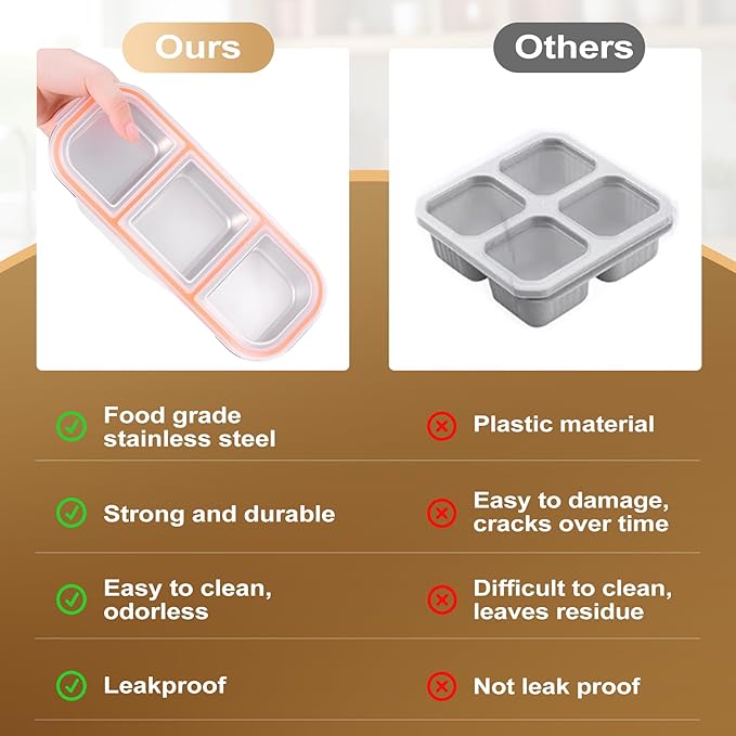 3 Pack Stainless Steel Snack Containers - Reusable 3 Compartment Snackle Box Container with Lids for Kids Adults, Divided Snack Food Storage Containers for School, Home, Travel