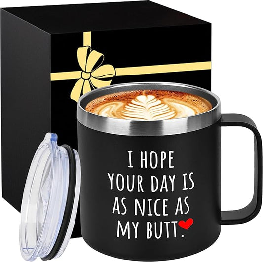 14 Oz Insulated Coffee Mug with Lid Travel Large Cup Christmas Gag Fun Weird Novelty Useful Unique Men Prank Dirty SecretWhite Elephant Adults 30 Santa Unisex Holiday Best Cool Nice Exchange Gifts