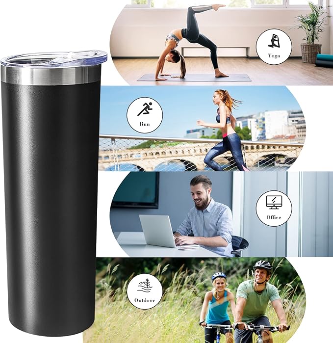 20 oz Skinny Tumblers with Lid and Straw,Stainless Steel Vacuum Insulated Tumbler Cup Double Wall Travel Coffee Mug, Thermal Water Tumbler for Hot and Cold Drinks(Black,8)