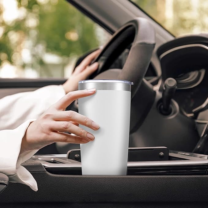 20 oz Tumbler with Lid Stainless Steel Insulated Tumblers Bulk Double Wall Vacuum Cups Powder Coated Travel Mug Keep Drinks Cold and Hot, White, 12 Pack