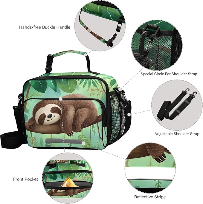 ALAZA Sloth Girls Lunch Box Kids Lunchbox Insulated Reusable Meal Container Lunchbag with Shoulder Strap