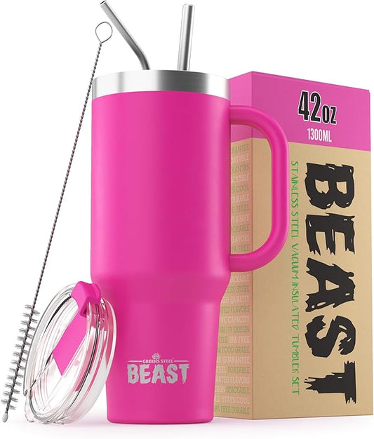 Beast 42 oz Tumbler Stainless Steel Vacuum Insulated Coffee Ice Cup Double Wall Travel Flask (Cupcake Pink)
