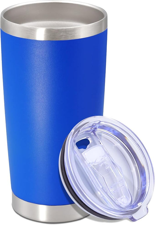 20 oz Tumbler with lid Double Wall Vacuum Insulated Tumblers Stainless Steel Coffee Mug Travel Coffee Tumbler Powder Coated Tumbler Cup Keep Hot&Cold - (Dark Blue 1 Pack)