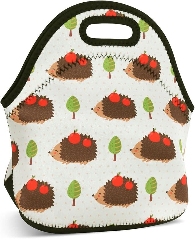 Violet Mist Womens Cute Reusable Neoprene Lunch Bag Insulated Lunch Box Hedgehog Animal Thermal lunch bags Waterproof lunchbags Food Handbags Meal Prep Lunchbags Travel Work Gift for Women Men Adult