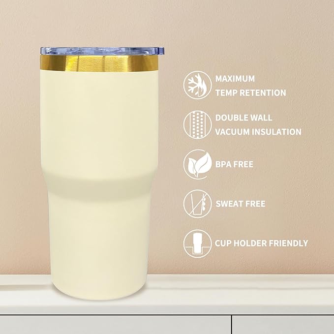 20 oz Tumbler Stainless Steel Tumbler with Lid and Straw, Double Wall Vacuum Insulated Travel Coffee Mug for Laser Engrave, Powder Coated Cups for Hot and Cold Drinks (Cream,1 pack)