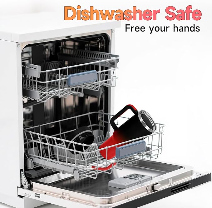 40oz Tumbler with Handle and Straw Spout 2-in-1 Lid, Spill Leak Proof Insulated Travel Cup Traveler Water Mug Keep Cold Hot, Dishwasher Safe Stainless Steel Bottle Gifts for Women Men, Black Red