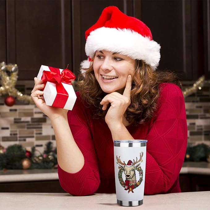 StarSpeed 20oz Christmas Tumbler Bulk with Lid and Straw, Stainless Steel Double Wall Vacuum Insulated Travel Mug, Powder Coated Coffee Cups for Hot and Cold Drinks,Funny Christmas Gifts for Women Men