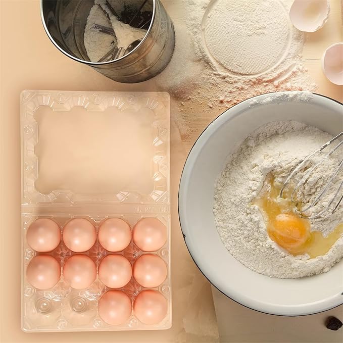100 Packs Egg Cartons, 3 * 4 Grids Plastic Clear Egg Trays for 12 Eggs, Reusable and Durable, Egg Container Holder with Date Label for Family, Storage, Chicken Farm, Market, Transport