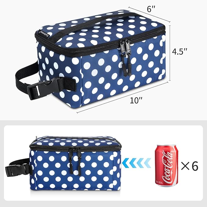 Cerbonny Small Lunch Box,Freezable Snack Bag for Adults & Kids,Freezable Lunch box,insulated Snack Bag with Buckle Handle,Compact Lunch Box for Work School Travel(Polka Dot)