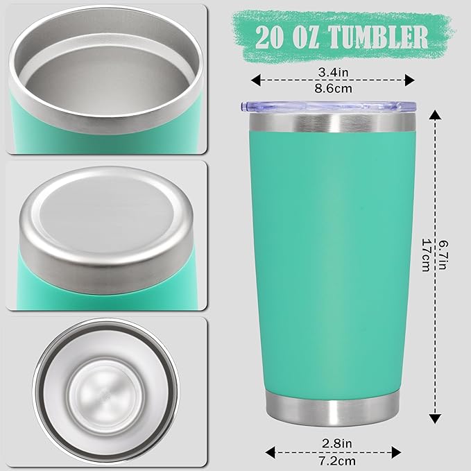 20 oz Tumbler Coffee Tavel Tumblers Bulk with Lid Stainless Steel Double Wall Vacuum Insulated Mug Powder Coated Cups fit Car Cupholder for Hot and Cold - Light Blue, 12Pack