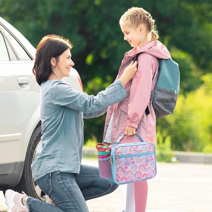 Bagseri Lunch Bag for Girls - Kids Lunch Box Insulated Leak-Proof and Reusable Lunch Box for Girls Toddler Lunch Bag for Daycare and School, Pink Rainbow (Water Bottle Not Included)