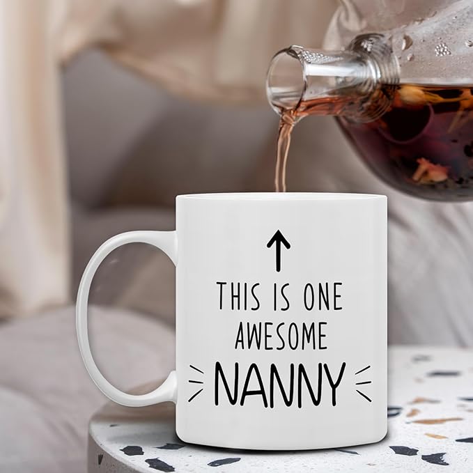 QASHWEY Nanny Gifts Mug, Nannys Grandma Gifts from Grandkids Grandchildren Coffee Mug, Mothers Day Christmas Coffee Mugs Tea Cup Gift for Grandma, This is One Awesome Nanny CoffeeCup Ceramic 11oz