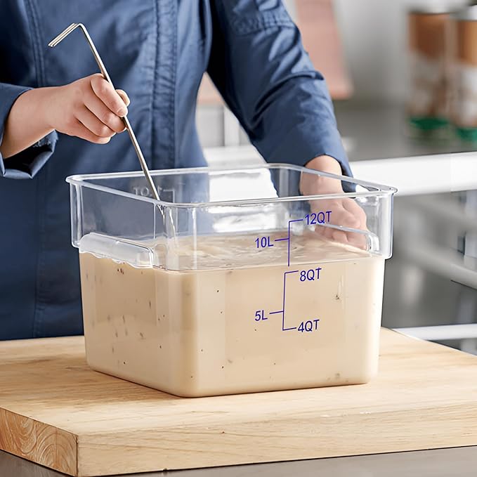 4 Pack Food Storage Containers, 12 Quart with Lids, Square Commercial Containers with Scale, NSF, Polycarbonate, Clear