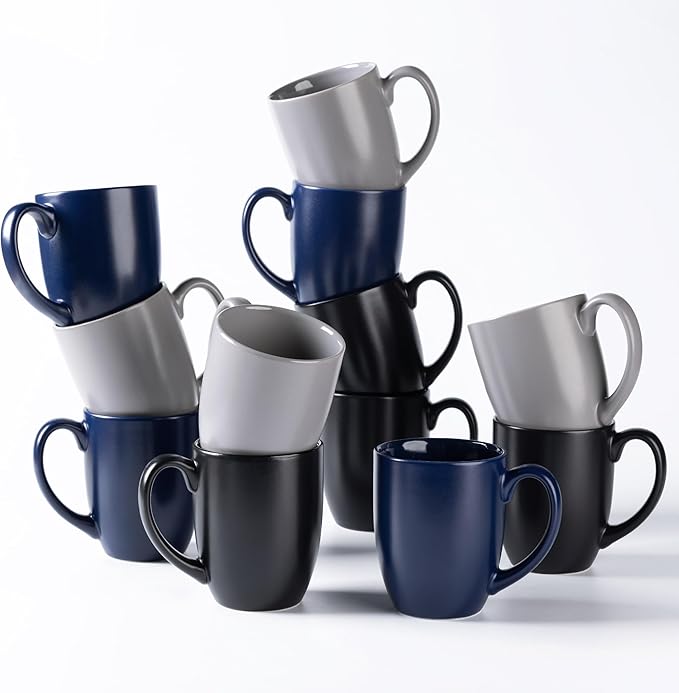 AmorArc 12 oz Coffee Mugs, Matte Coffee Cups with Large Handle for Man, Woman, Ceramic Coffee Mugs Set of 12 for Latte/Cappuccino/Cocoa/Milk, Dishwasher & Microwave Safe, Multi-Color
