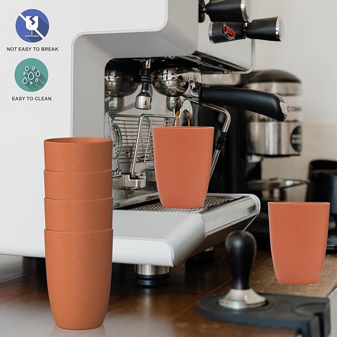 Wrova Wheat Straw Cups 6 PCS Good Alternative to Plastic Reusable Cups 20 oz Unbreakable Drinking Cup Reusable Dishwasher Safe Water Plastic Glasses Orange