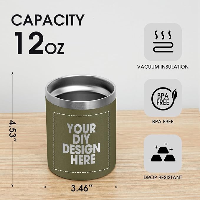 Personalized Custom Tumbler Print in USA 12oz 100Pcs Stainless Steel Travel Coffee Cup with Lid & Straw Double Wall Insulated Mug With Colorful Text Logo Photo