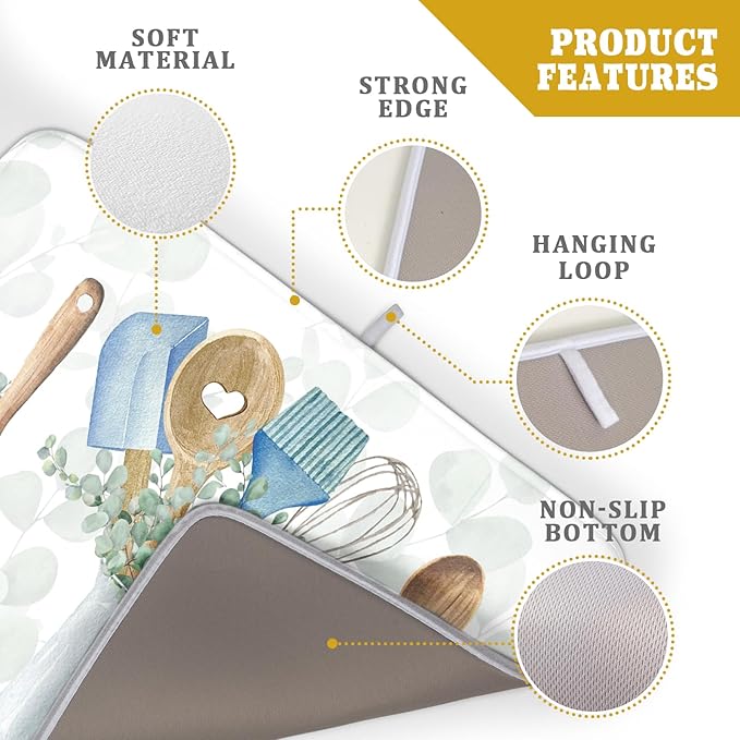 Sage Green Dish Drying Mat for Kitchen Counter, Cooking Supplies Reversible Dish Drainer Rack Pad Fast Dry Kitchen Accessories 18x24 Inch