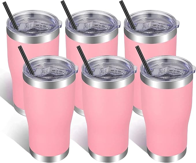 VEGOND 20oz Tumbler Stainless Steel Tumbler Cup with Lid And Straw Vacuum Insulated Double Wall Travel Coffee Mug(Pink 6 Pack)