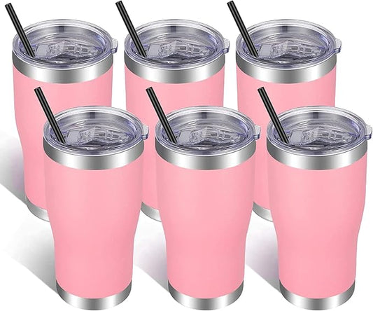 VEGOND 20oz Tumbler Stainless Steel Tumbler Cup with Lid And Straw Vacuum Insulated Double Wall Travel Coffee Mug(Pink 6 Pack)