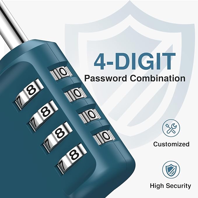 Puroma Combination Lock 4 Digit Waterproof Locker Locks Secure Outdoor Padlock for Gym Lockers, Toolboxes, Gates, Fences, Storage, Sports Locker, Cabinets (Peacock Blue)