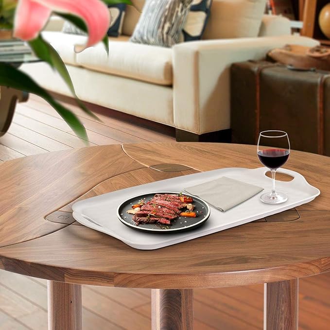 TP Serving Trays with Handles, 17 Inch Large Rectangular Melamine Serving Platter Set of 2, Pure White