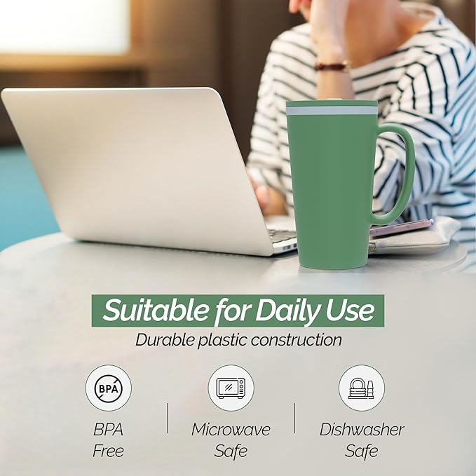 Copco Cone Travel Coffee Mug, 16 oz (Set of 4) - Insulated Drinkware with Spill-Proof Lid and Handle, Microwave & Dishwasher Safe - BPA-Free, Compact for Desk & Cup Holder Friendly (Assorted Colors)