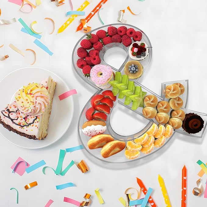 11" Acrylic Letter Charcuterie Box, Reusable Fillable Alphabet Number Shaped Form Tray for Birthday Anniversaries, Party Decorative Serving Plates Display Candy Cake (Character &)