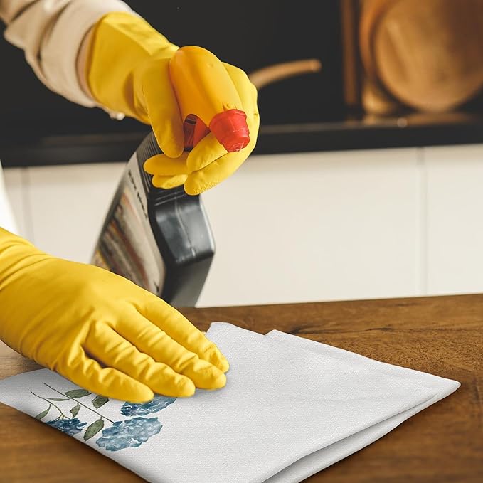 Blue Hydrangea Flowers Floral Kitchen Towels Set of 2 - Summer Flowers Decorative Hand Towels for Bathroom, Blue Hydrangea Decor Dish Towels for Kitchen, Floral Hand Towels, 16x24