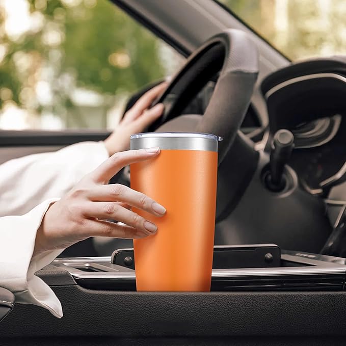 20 oz Tumbler with Lid Stainless Steel Insulated Tumblers Bulk Double Wall Vacuum Cups Powder Coated Travel Mug Keep Drink Cold and Hot, Orange, 8 Pack