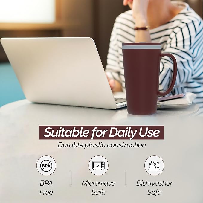 Copco Cone Desk Mug, 16 Ounce (Set of 4) - Double Wall Insulated Mug Set with Lid and Handle, Microwave & Dishwasher Safe, BPA-Free Mug, Desk-Friendly & Car Cup Holder Compatible (Assorted Colors)