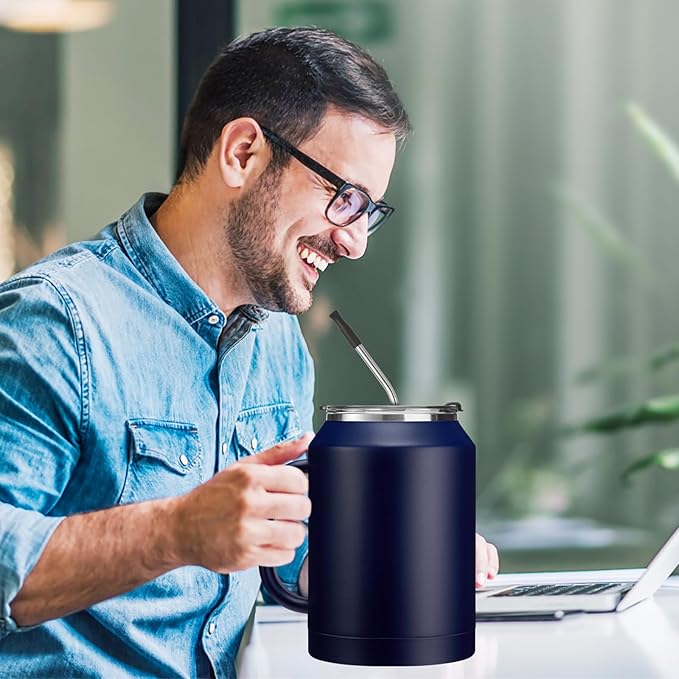 50 oz Mug Tumbler with Handle and Straw - 2-in-1 Lid, Insulated Metal Iced Coffee Thermal Cup, Stainless Steel Water Mugs, Double Wall Vacuum Water Cups Keep Cold-36H Hot-24H, 50oz Large Flask Jug