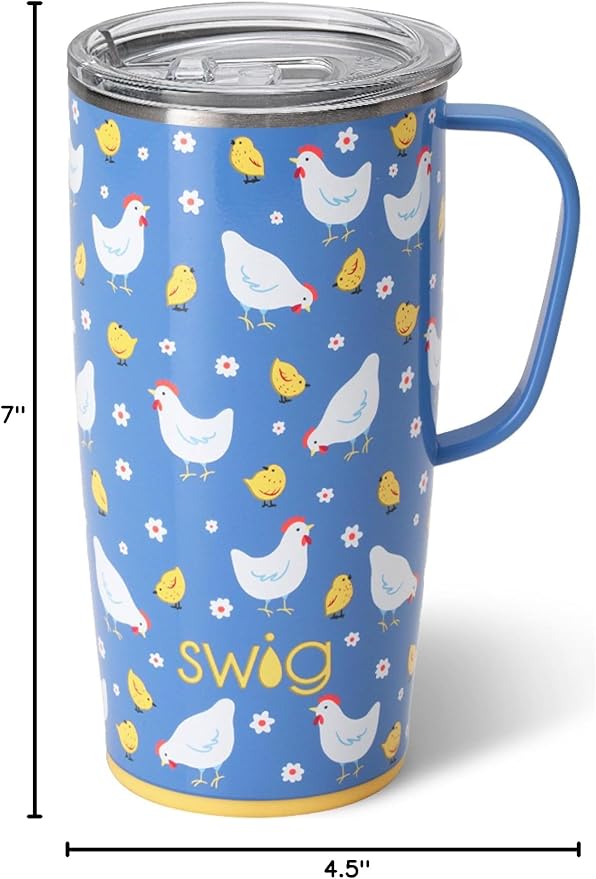 Swig Life 22oz Travel Mug, Insulated Tumbler with Handle and Lid, Cup Holder Friendly, Dishwasher Safe, Stainless Steel, Travel Coffee Cup, Insulated Mug with Lid (Chicks Dig It)