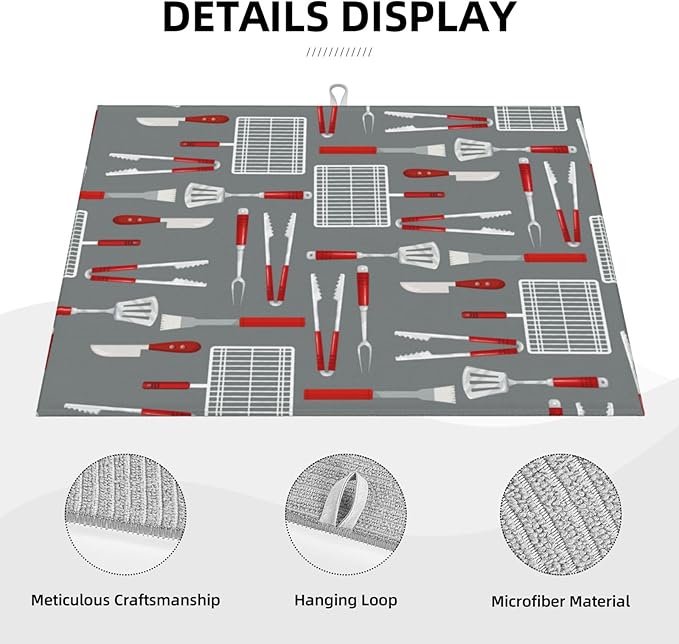 Barbecue Tools Dish Drying Mat 18x24 For Kitchen Counter Absorbent Microfiber Dishes Pad Dish Drainer Rack Mats Fast Dry Kitchen Accessories
