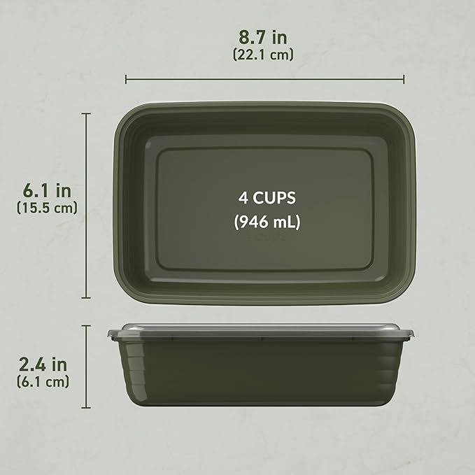 Bentgo Prep - 20-Piece 1-Compartment Reusable Meal Prep Containers with Lids, PFAS & BPA Free Materials, Durable, Microwave, Freezer, & Dishwasher Safe To Go Food Storage (Khaki Green)