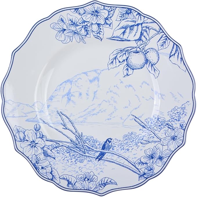 222 Fifth 12-Piece Porcelain Dinnerware Set for 4, Elegant Floral Plates and Bowls Sets- White/Blue Ceramic Dishes, Chip Resistant Kitchen & Dining Dish Set, Microwave & Dishwasher Safe, Hudson Valley