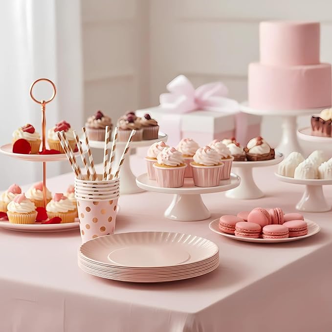 TP 6-Piece Melamine Plates Set, 10.5-Inch Reusable Dinner Plates for Picnic, Party, BBQ & Camping, Dishwasher Safe Lightweight Tableware, Light Pink