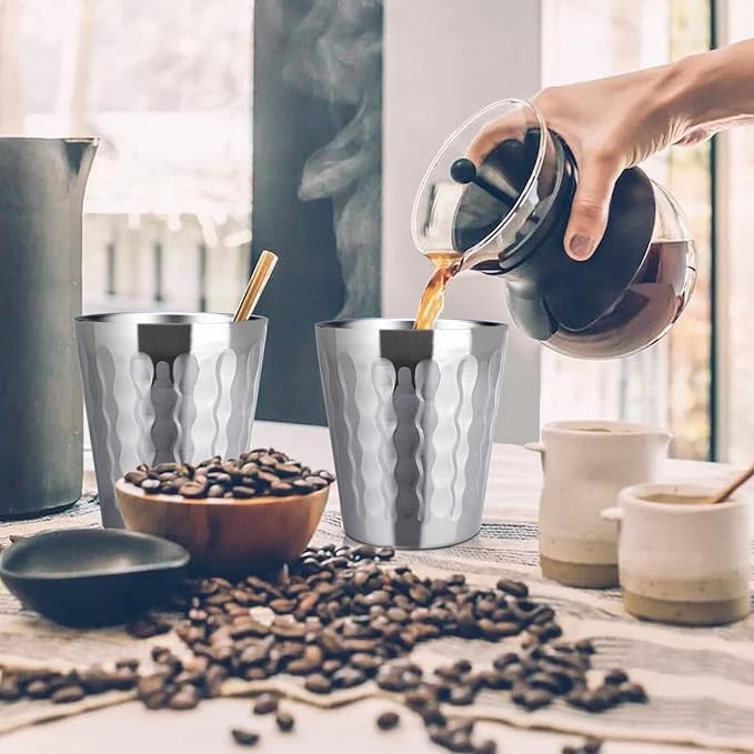 Beasea Stainless Steel Cups 10 oz, 8 Pack Small Bulk Stainless Steel Tumbler Stackable Insulated Cups for Drinking Double Wall Metal Glasses Tin Cups for Home Restaurant Office Party Camping