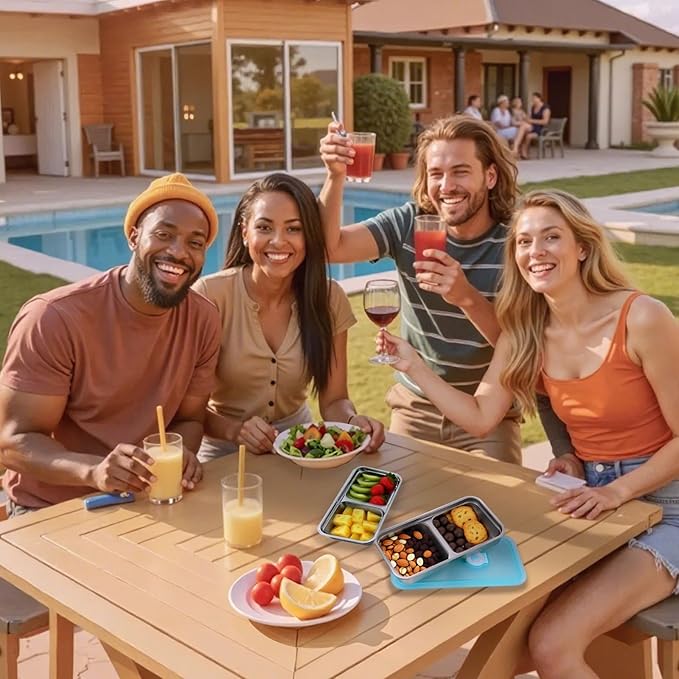 2pcs Grab and Go Snack Containers Stainless Steel, Reusable Snack Condiment Containers with Lids, Double Compartment Food Lunch Meal Container Prep for Travel, Small Packs Container