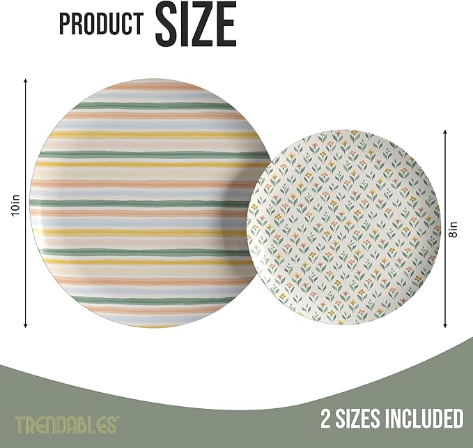 Trendables Heavy Duty Paper Plates Set For 16 Guests - 16 Each Of 8-inch And 10-inch Disposable Plates For Party - Fancy 32 Piece Dinnerware Set For All Occasions | Floral Design, Folk