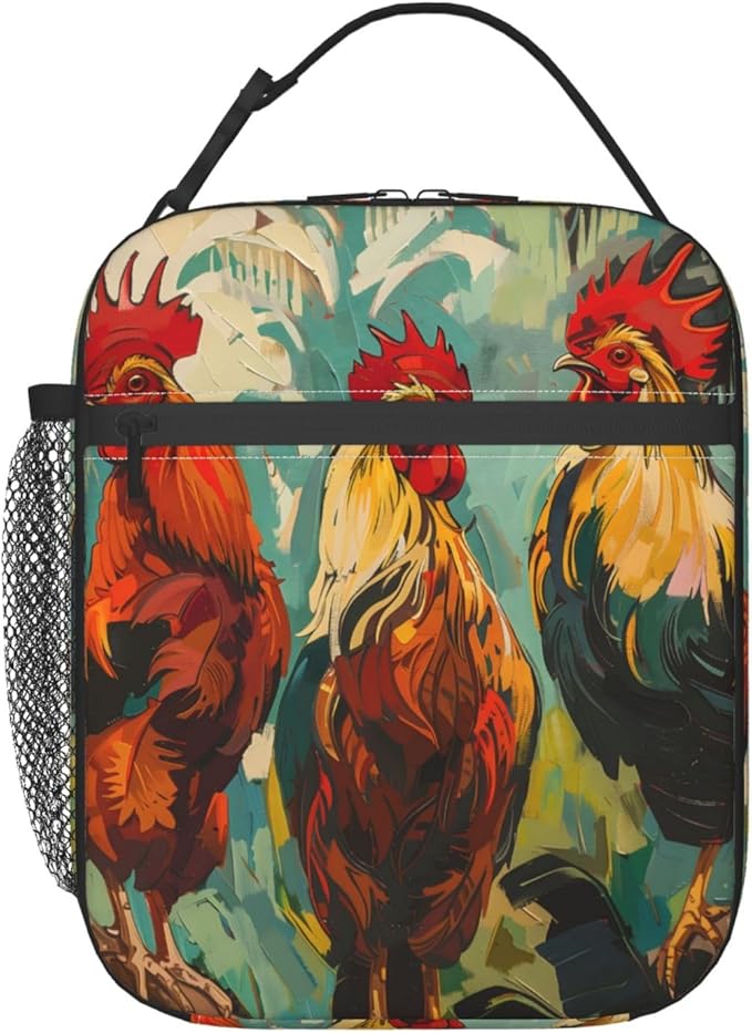 Vintage Rooster Lunch Box,Insulated Lunchbox,Colorful Farm Animal Design Bags,Reusable Cooler Lunchbag for Picnic,Travel,Office,Camping,Ideal Gifts for Adults,Women,Men
