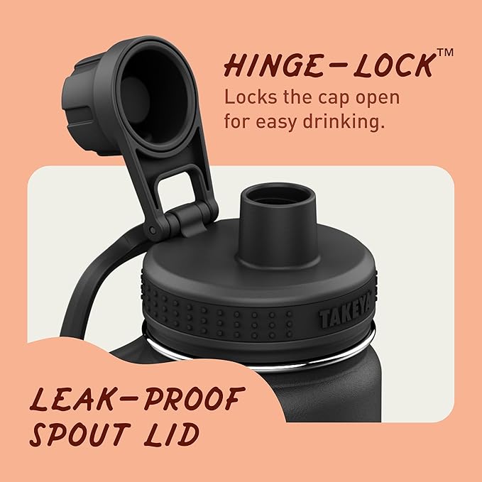 Takeya Actives Water Bottle with Spout Lid - Bottle with Double Stainless Steel Insulation - Dishwasher Safe & BPA-Free - Bottle with Spout Lid & Removable Bumper - 24 oz, Onyx