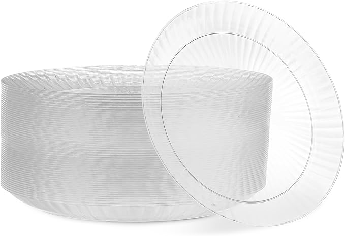 PLASTICPRO 60 Pack Crystal Like Clear Disposable 7 inch Plastic Plates Dinner Dishes Plates for Special Occasions Parties