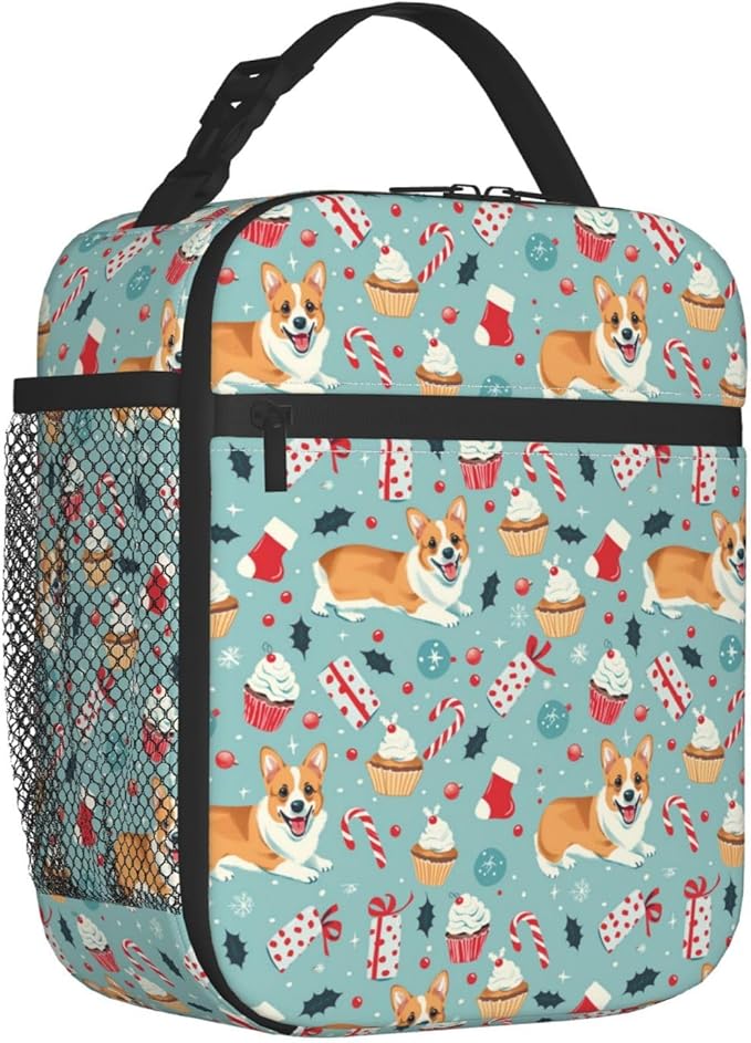 Reusable Corgi Lunch Box for Kids Girls Boys Women Adult, Insulated Festive Dog Lunch Bag,Polyester Cooler Holiday Treats Handbags Case for School Picnic Work Travel Beach or Hiking (Blue)
