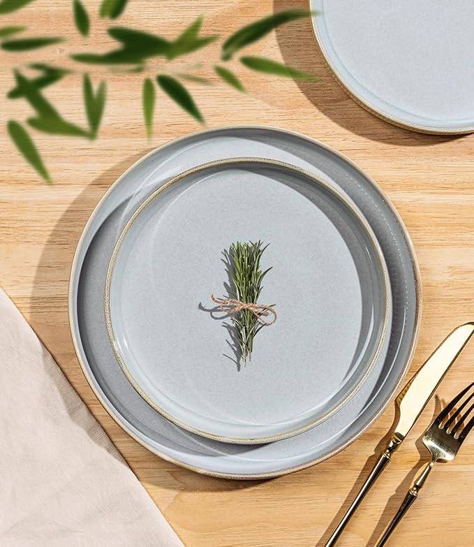 TheTerra Ceramic Dinnerware Sets for 4, 12 Pieces Porcelain Lightweight Speckled Plates and Bowls Sets, Scratch Resistant Dish Set, Oven & Microwave & Dishwasher Safe, Illusion Blue