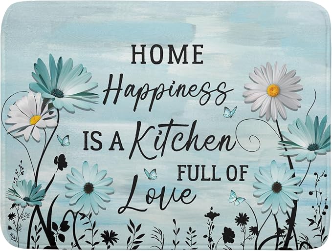 Blue Daisy Dish Drying Mat 18x24 Inch Love Kitchen Absorbent Microfiber Washable Fast Drying Pad Dishes Rack Mat for Kitchen Counter