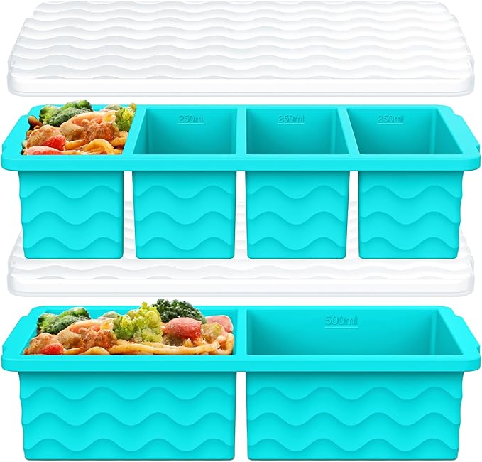 Silicone Freezer Trays with Lid for Soup, 1-Cup & 2-Cup Large Ice Cube Molds Food Storage Containers for Meal Prep, Freeze 250mL/125mL Portions – 2 Pack