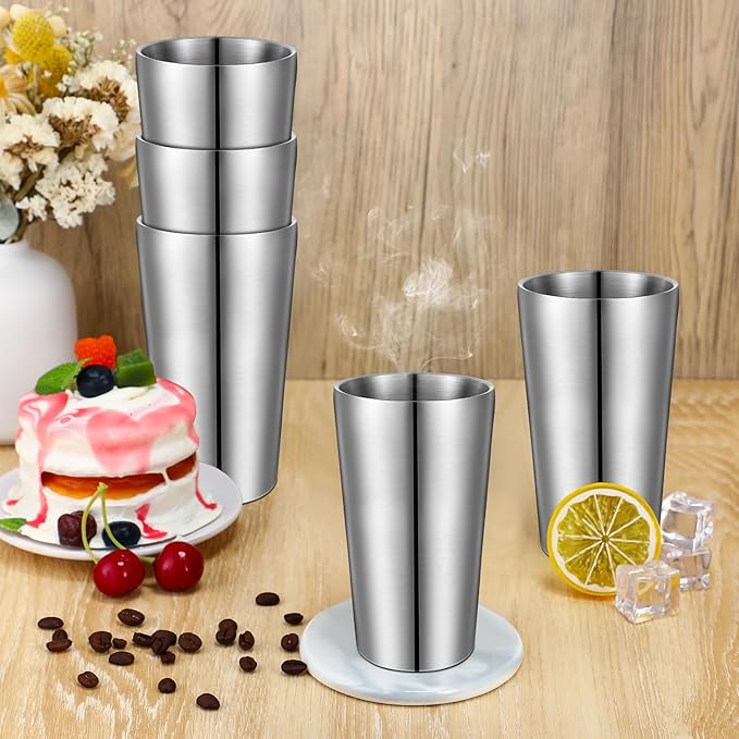 8 Pack Stainless Steel Insulated Cup Metal Tumbler Double Wall Vacuum Water Glasses Camping Reusable Mugs Bbq Home Office Party Coffee (Silver,18.6 oz)