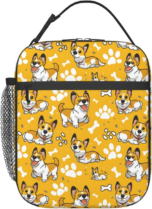 Cheerful Corgi Lunch Box for Women Men, Insulated Lunch Box, Reusable Lunch Bag for Office, Work, Picnic, Travel