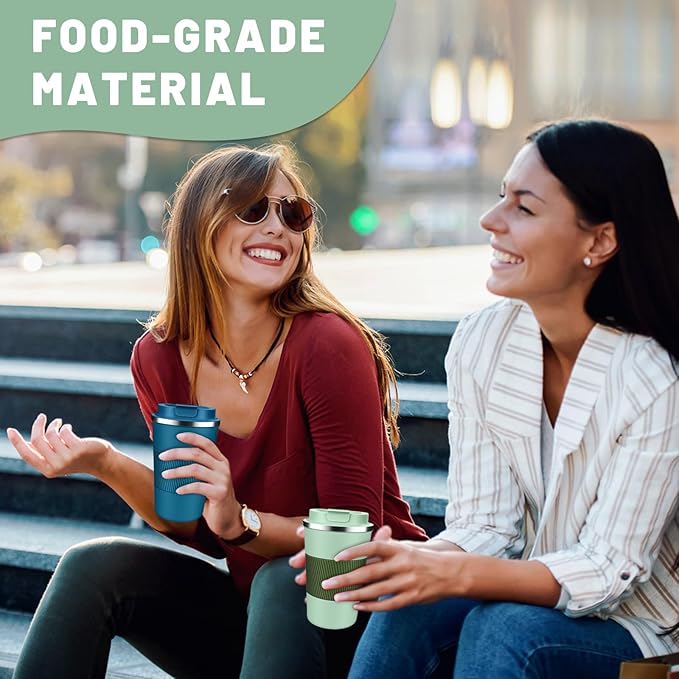 Insulated Coffee Tumblers with Flip Lid 12oz / 17oz, Stainless Steel Travel Coffee Mug Leak Proof, Vacuum Insulated Coffee Mug Reusable Cup, Keeps Cold and Hot for Coffee Tea